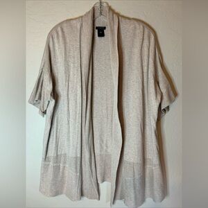 Ann Taylor Oversized Open Cardigan Short Sleeve Career Oatmeal Neutral S 0706